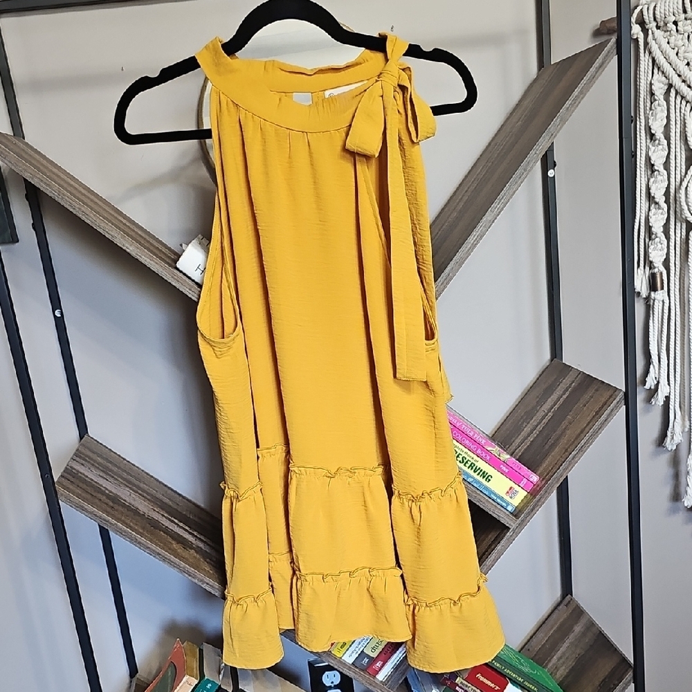 Yellow Tie Front Halter Tank Top